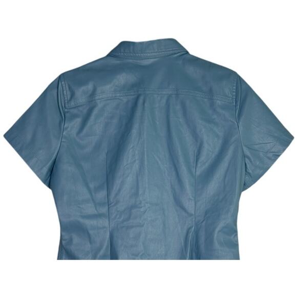 J.Crew Slim Fit ShortSleeve Faux Leather Shirt Snap Button Down 4 Dusty Sea Blue - Picture 5 of 15